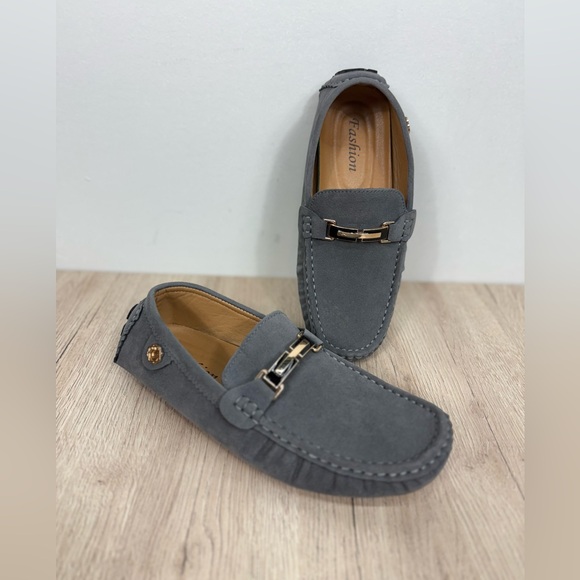 Men\'s Gray Faux Suede Casual Slip On Loafers with Metal Bit Detailing Sz 8 New main image 5